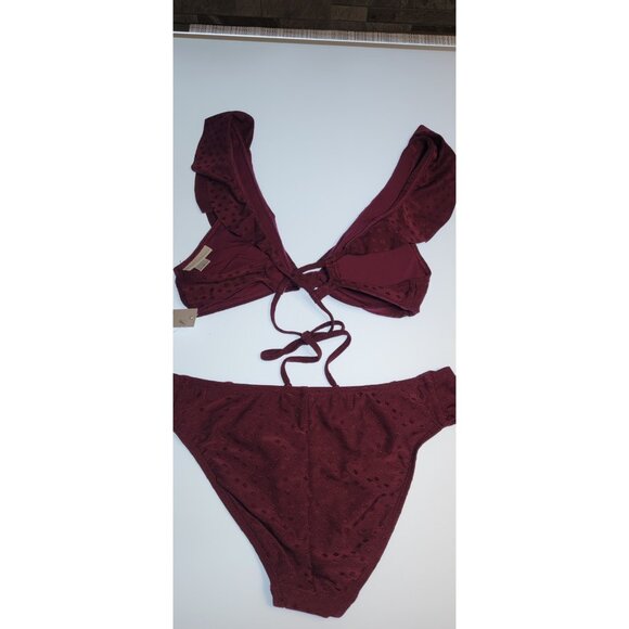 Robin Piccone Bikini Swim Top M Color Burgandy Bottom Mid Rise Floral Sz M - Picture 6 of 9